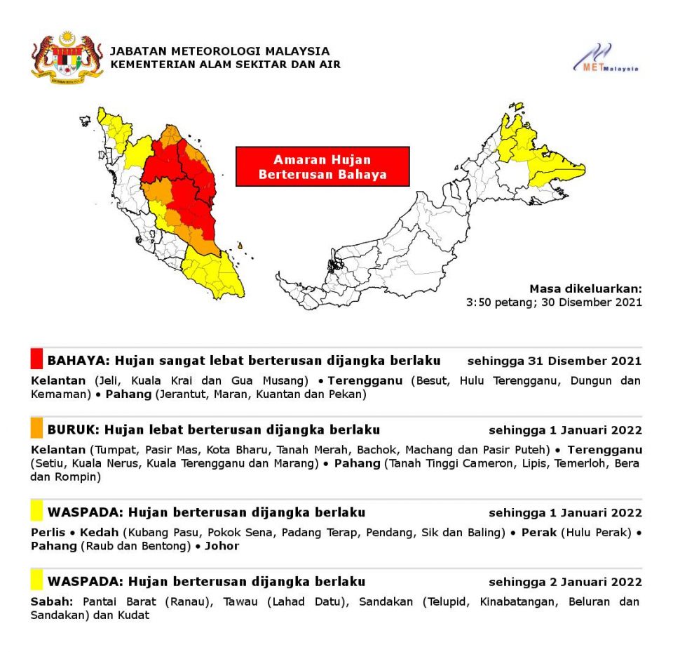 Heavy Rainfall: Red Alert Issued For 11 East Coast States Districts ...